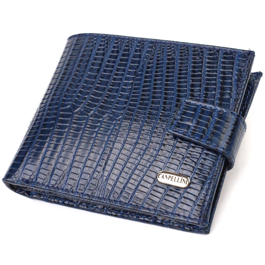 Зручний горизонтальний гаманець для чоловіків із натуральної шкіри з тисненням CANPELLINI 21887 Синій від компанії Shock km ua - фото 1
