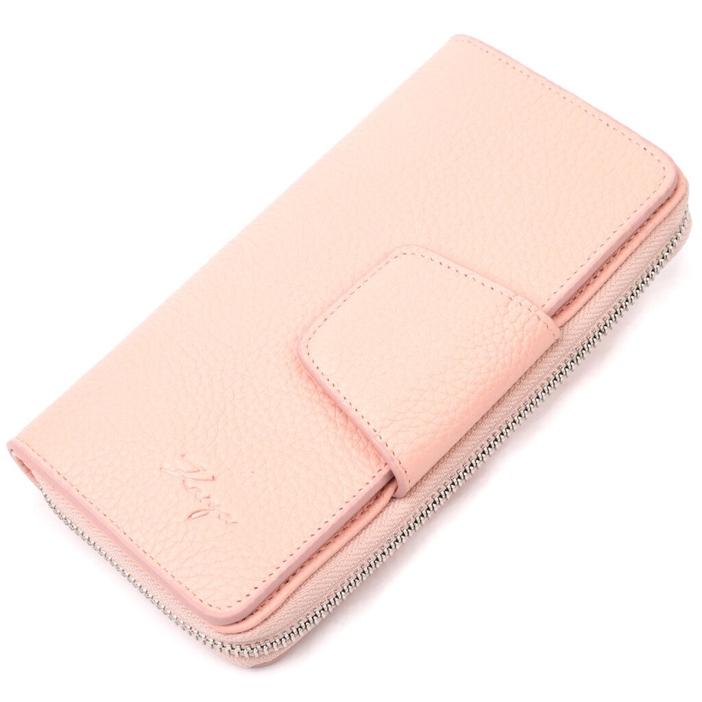 Зручний вертикальний жіночий гаманець з натуральної шкіри KARYA 21158 Рожевий від компанії Shock km ua - фото 1