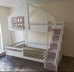 Ліжко двоповерхова дерев'яна трансформер Дініо