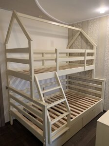 Ліжко двох'ярусне дерев'яне трансформер Домік2