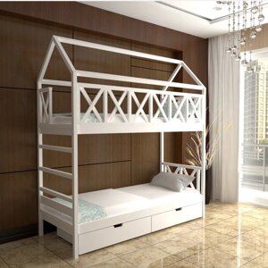 Ліжко двох'ярусне дерев'яне трансформер Атілла-люкс