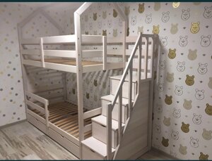 Ліжко двох'ярусна дерев'яна трансформер Домік1 плюс