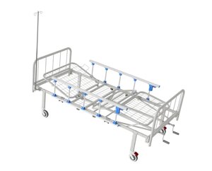 Ліжко медична функціональна АТОН КФ-4-МП-БМ-ОП-Ш-К75 з металевими бильцями, огорожами, штативом колесами