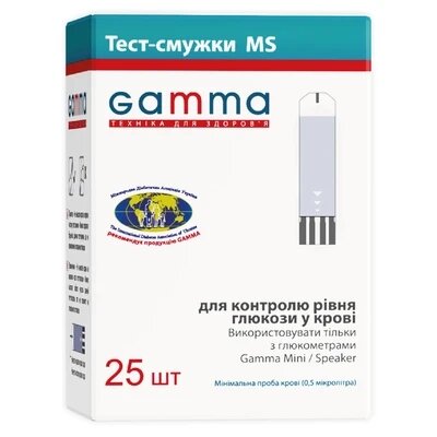 Тест-смужки Gamma MS Mini/Speaker для глюкометра, 25 штук від компанії Медтехніка ZENET - Товари для здоров'я, затишку та комфорта - фото 1