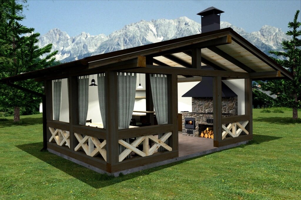 Альтанка 6,0х4,0м з барбекю та літньою кухнею Modern Gazebo 08 від виробника Thermowood Production від компанії Група компаній "Промконтракт ЛТД" - фото 1