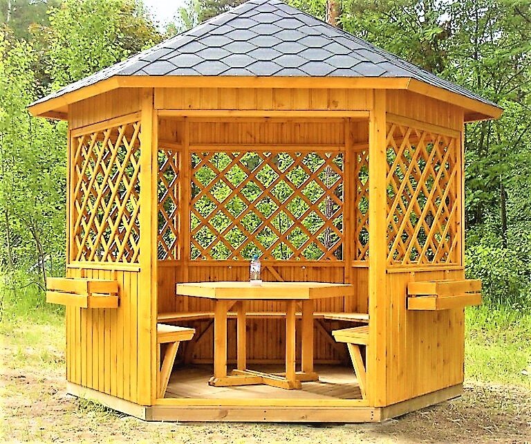 Альтанка шестигранна з дерева 2,5 м діагональ від виробника Wood Gazebo 011 від компанії Група компаній "Промконтракт ЛТД" - фото 1