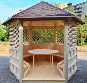 Альтанка шестигранна дерев'яна 5,8 м2 для дачі від виробника Wood Gazebo 009