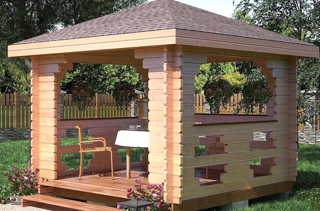 Бесідка з термомомодифікованого бруса 9 м2 від виробника Thermo Outdoor Gazebo 126 від компанії Група компаній "Промконтракт ЛТД" - фото 1