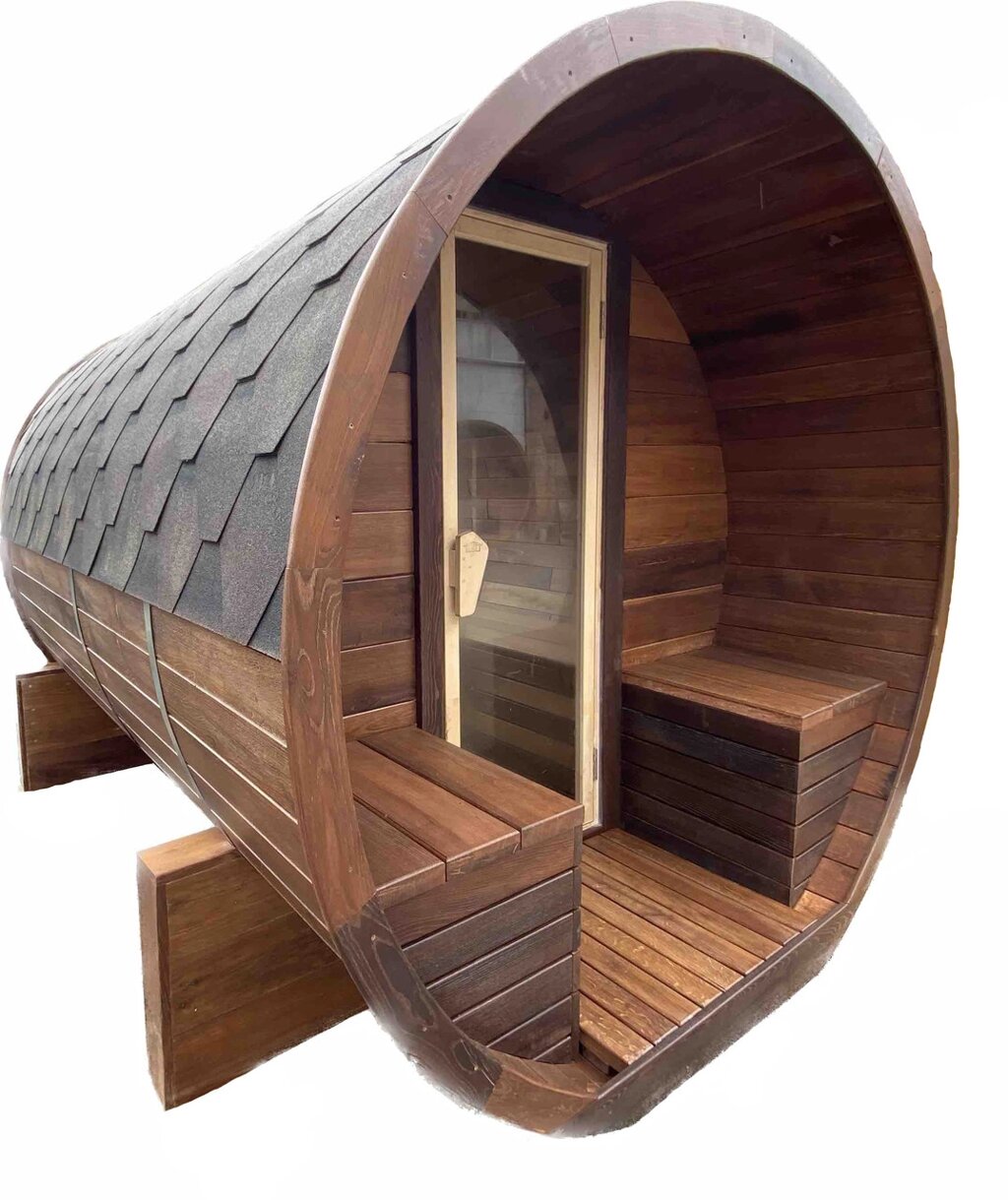 Мобільна баня бочка з бруса під ключ 5,0х2, 15 м Fassauna-5,0 від виробника Thermowood Production від компанії Група компаній "Промконтракт ЛТД" - фото 1