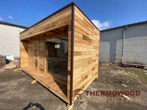 Модульна баня 5,0х2,6м в скандинавському стилі з панорамним вікном Gartensauna-22 від Thermowood Production під ключ