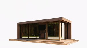 Модульний каркасний будинок 8,0х3,0м з лазнею та санвузлом Sauna House 17 з панорамними вікнами від Thermowood