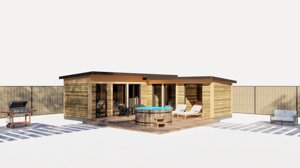 Банний рекреаційний комплекс 7,6х7,6м Sauna House 19 під ключ з сауною та купіллю від виробника Thermowood Production