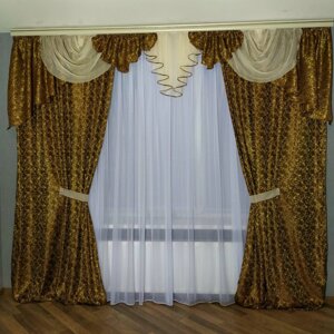 Комплект штор з ламбрекеном для вітальні або спальні зелений/золото