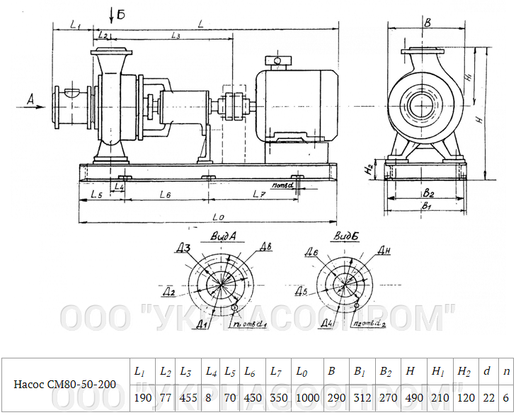 Чертеж насоса СМ80-50-200