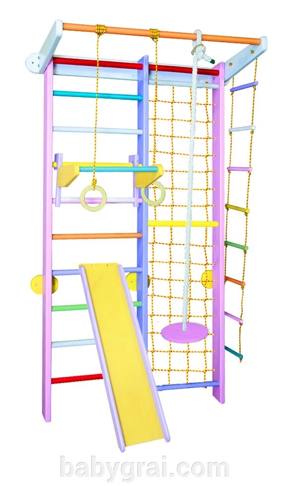 Спортивний куточок Піратіко рожевий 225см з турничком і гіркою з Бука від компанії Babygrai - фото 1