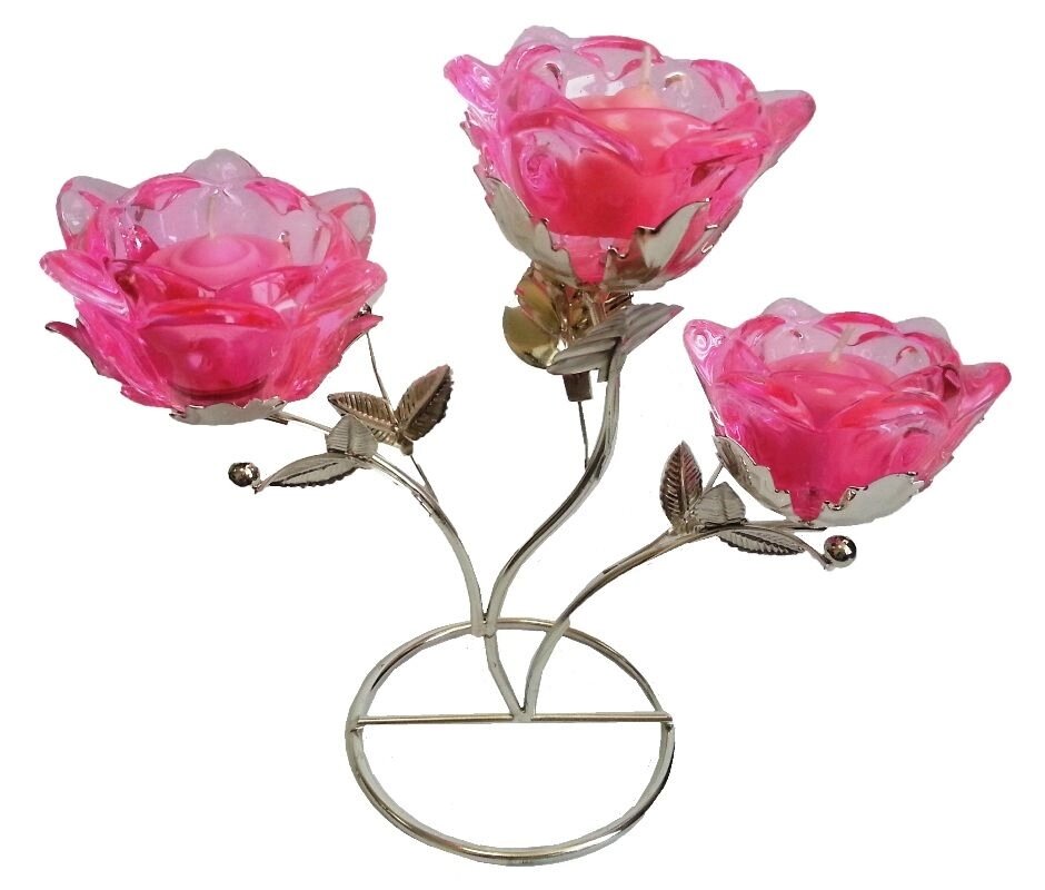 Підсвічник (канделябр) три троянди колір: рожевий, червоний, синій 230х210х100 мм - порівняння