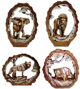 Статуетки тварин на полицю 1 шт. слон, лев, вовк, ведмідь 70х100х20 мм
