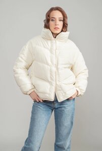 Жіноча куртка зимова зефірка без капюшона XL молочний