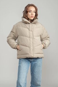 Жіноча куртка зимова зефірка без капюшона L бежевий