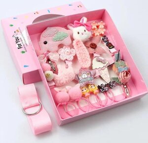 Набор резинок заколок / детских украшений для волос подарок девочке в подарочной коробке 24 Нежно розовый
