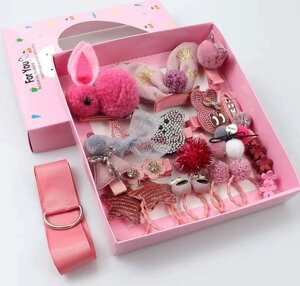 Набор резинок заколок / детских украшений для волос подарок девочке в подарочной коробке Пудровый