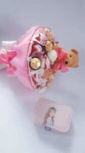 Подарочные набор для девочки Букет из конфет с мишкой и детская шкатулка БК Ш 0212