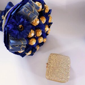 Подарочный набор Букет из конфет Васильковый и Шкатулка для украшений Золото