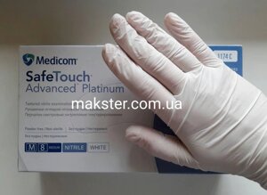 Нітрилові рукавички білі неопудрені (100шт/уп) Медиком SafeTouch Platinum White