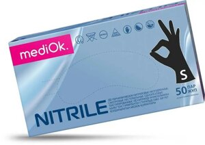 Нітрилові рукавички чорні MediOk 3,5г 100 шт (50 пар) XS