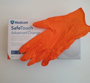 Жовтогарячі нітрилові рукавички (пл. 5 г/м2) Медиком SafeTouch Advanced Orange (100 шт.)