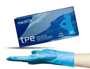 Рукавички TPE MediOk, щільність 2 г. блакитні (200 шт)