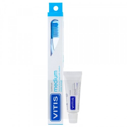 Щетка зубная средней жесткости VITIS MEDIUM + VITIS WHITENING зубная паста 15 мл фіолетовий