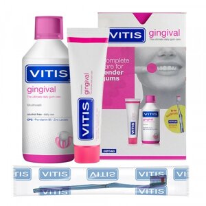 VITIS gingival набір: ополіскувач 500 мл, зубна паста 100 мл + щітка VITIS gingival у подарунок
