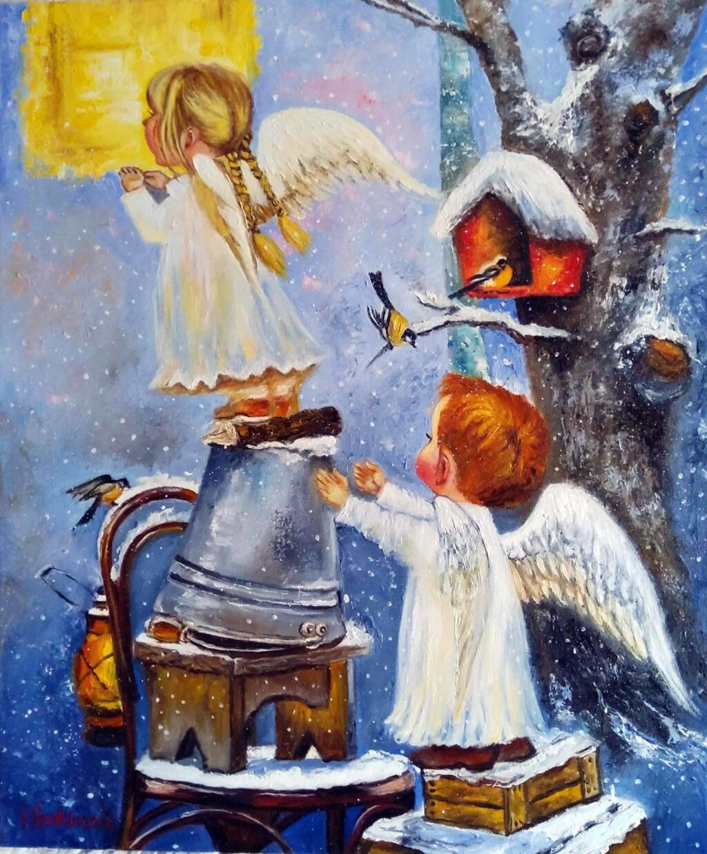 Картина маслом " Різдвяні янголи" від компанії Інна Гончарова. Живопис. - фото 1