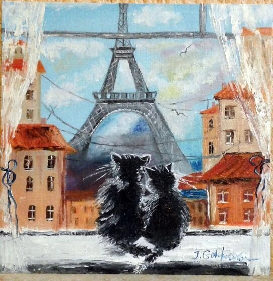Картина "Париж. Кішки" від компанії Інна Гончарова. Живопис. - фото 1