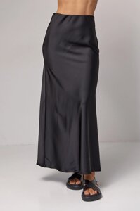 Атласная юбка миди на резинке - черный цвет, S (есть размеры)