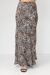 Атласная юбка с леопардовым принтом - коричневый цвет, M (есть размеры)