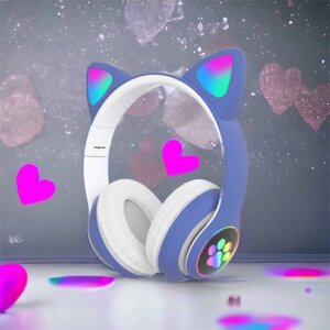 Бездротові навушники з вушками CAT STN-28 сині, Навушники з вухами кота, Бездротові навушники, YQ-186 що світяться