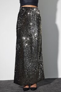 Длинная бархатная юбка с пайетками - черный цвет, L (есть размеры)