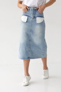 Джинсова спідниця міді з кишенями назовні - джинс колір, XL ( є розміри )