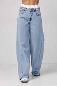 Джинсы wide leg с двойным поясом - джинс цвет, 42р (есть размеры)