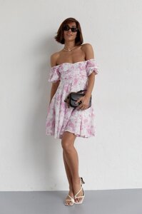 Літня сукня міні з драпіруванням спереду - лавандовий колір, M ( є розміри )
