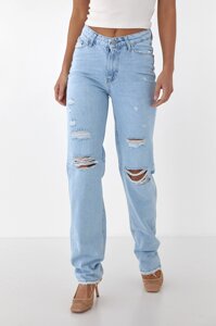 Рвані джинси з високою талією LUREX - блакитний колір, 34р ( є розміри )