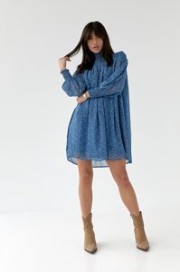 Шифонове плаття міді з коміром стійкою hot fashion - синій колір, M ( є розміри )