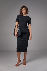 Силуэтное платье миди с драпировкой - черный цвет, M (есть размеры)