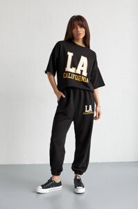 Трикотажний спортивний костюм з написом La California - чорний колір, L ( є розміри )
