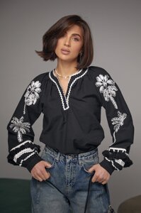 Женская блуза-вышиванка в этностиле - черный цвет, M (есть размеры)