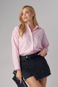 Женская рубашка в полоску с вышитым сердцем - розовый цвет, M (есть размеры)