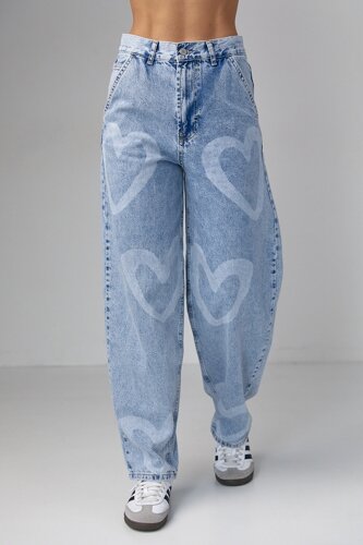 Жіночі джинси з принтом у формі серця - блакитний колір, 36р (є розміри)
