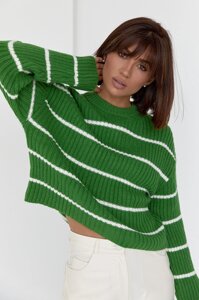 Жіночий в'язаний светр оверсайз в смужку - зелений колір, L ( є розміри )